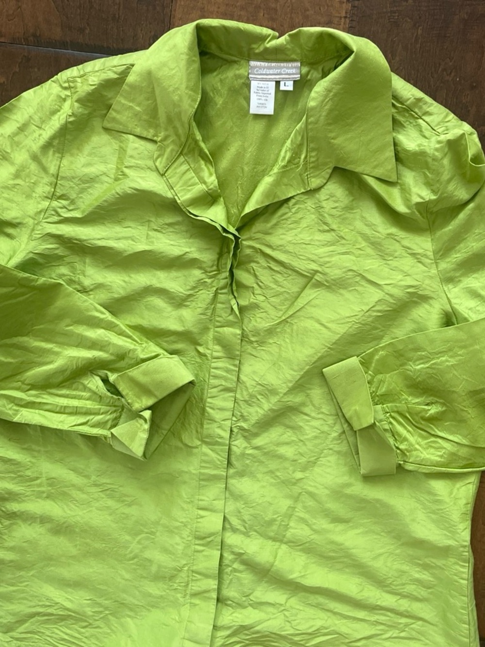 Coldwater Creek lime green 100 % silk lightweight loose fitting top Sz L